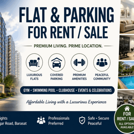 Housing Available: 3BHK Flat with Covered Parking for Rent at Fortune Heights, Barasat | Gym, Pool & Clubhouse