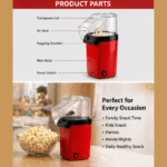 DLS Hot Air Popcorn Maker | Oil-Free Healthy Snack Maker Machine | Electric Fast Popping in Minutes | Compact & Easy to Use (Red & Black)